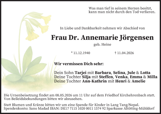 Anzeige von Annemarie Jörgensen von MGO