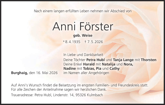 Anzeige von Anni Förster von MGO