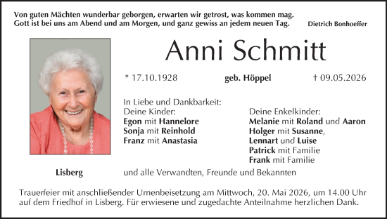 Anzeige von Anni Schmitt von MGO