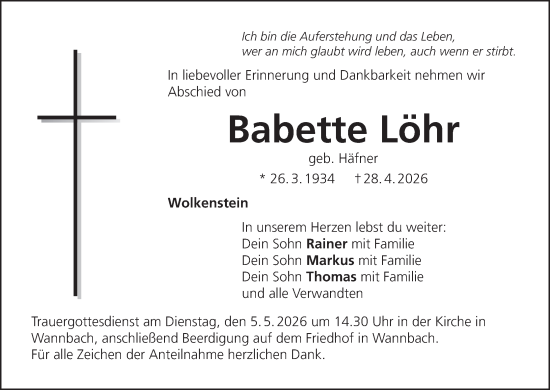 Anzeige von Babette Löhr von MGO