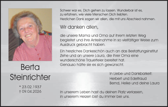Anzeige von Berta Steinrichter von MGO