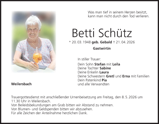 Anzeige von Betti Schütz von MGO