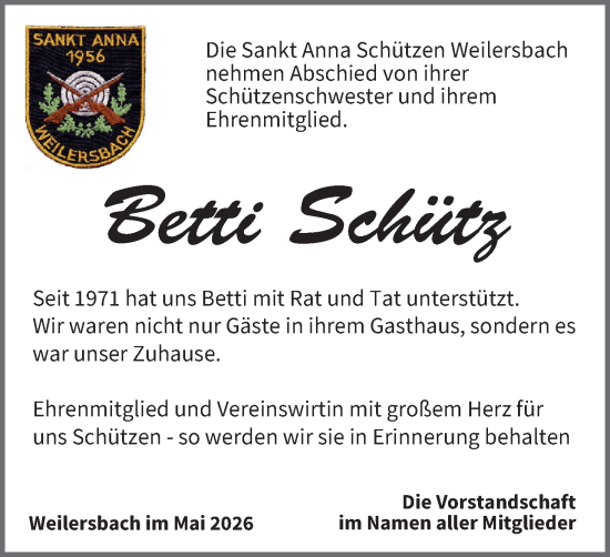 Anzeige von Betti Schütz von MGO