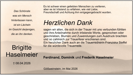 Anzeige von Brigitte Haselmeier von MGO