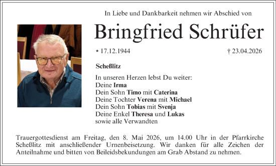 Anzeige von Bringfried Schrüfer von MGO