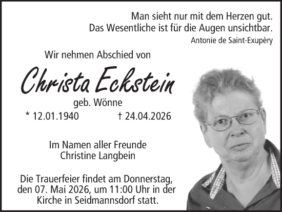 Anzeige von Christa Eckstein von MGO