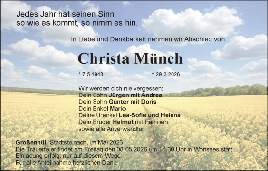Anzeige von Christa Münch von MGO