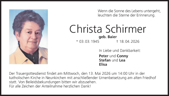 Anzeige von Christa Schirmer von MGO