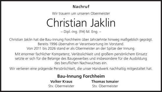 Anzeige von Christian Jaklin von MGO