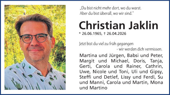 Anzeige von Christian Jaklin von MGO