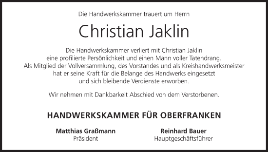 Anzeige von Christian Jaklin von MGO