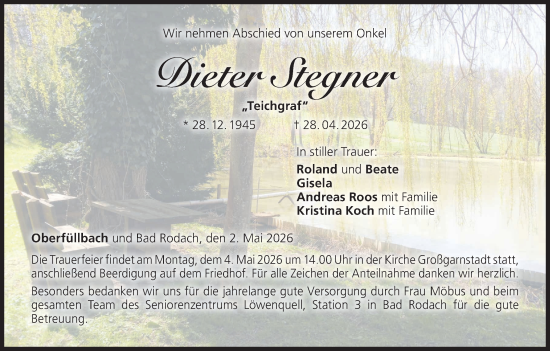 Anzeige von Dieter Stegner von MGO