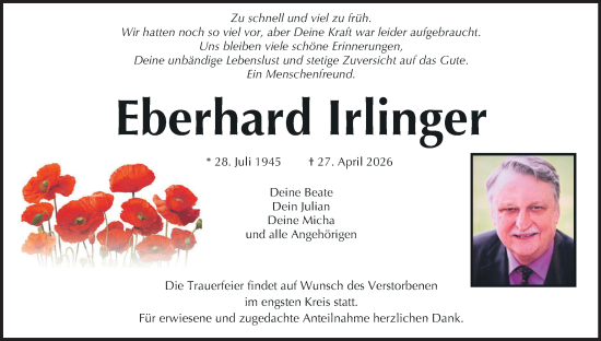 Anzeige von Eberhard Irlinger von MGO