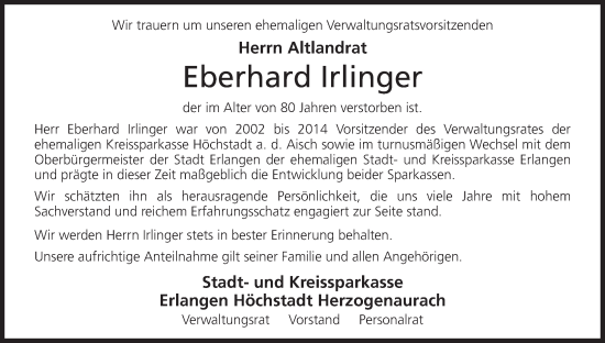 Anzeige von Eberhard Irlinger von MGO
