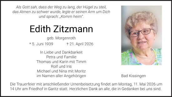 Anzeige von Edith Zitzmann von MGO