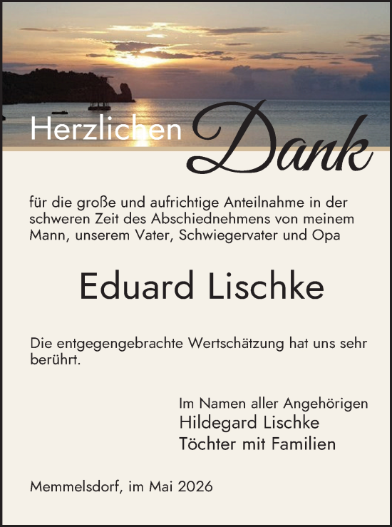 Anzeige von Eduard Lischke von MGO
