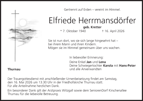 Anzeige von Elfriede Herrmansdörfer von MGO