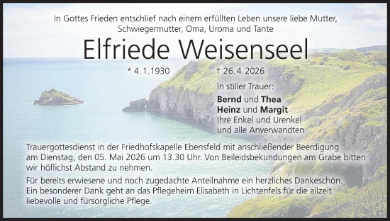 Anzeige von Elfriede Weisenseel von MGO