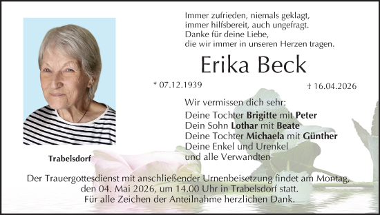 Anzeige von Erika Beck von MGO