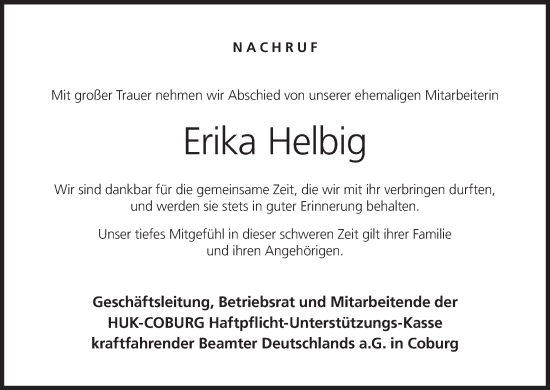 Anzeige von Erika Helbig von MGO