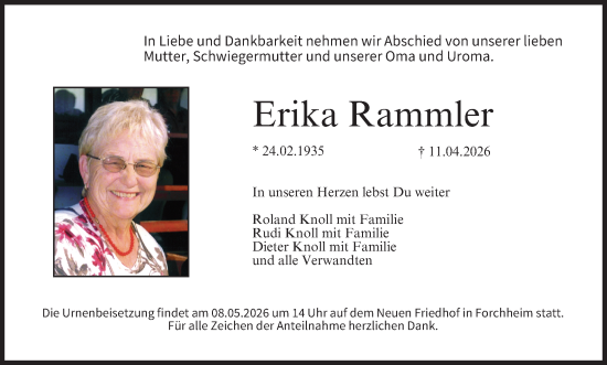 Anzeige von Erika Rammler von MGO