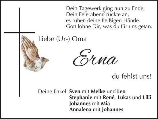 Anzeige von Erna Hofmann von MGO