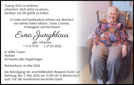 Anzeige von Erna Jungklaus von MGO