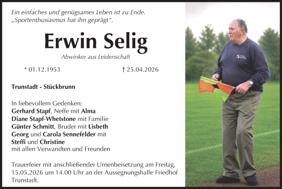 Anzeige von Erwin Selig von MGO