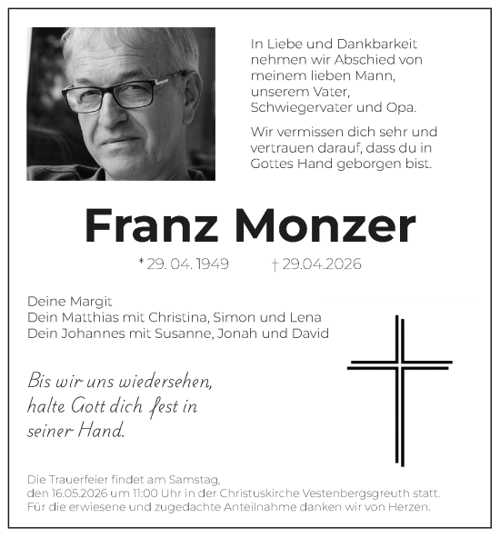 Anzeige von Franz Monzer von MGO