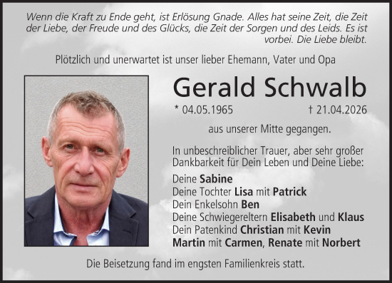 Anzeige von Gerald Schwalb von MGO