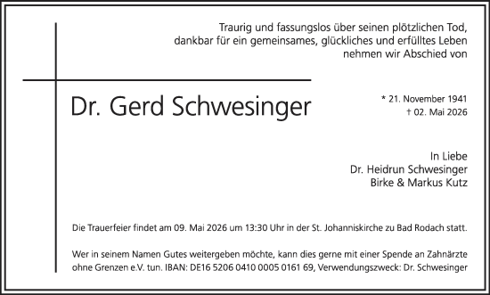 Anzeige von Gerd Schwesinger von MGO