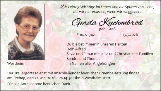 Anzeige von Gerda Kuchenbrod von MGO