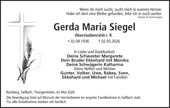 Anzeige von Gerda Maria Siegel von MGO
