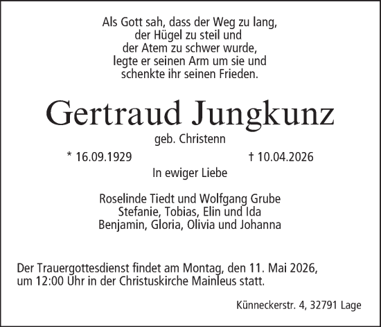 Anzeige von Gertraud Jungkunz von MGO