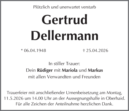 Anzeige von Gertrud Dellermann von MGO