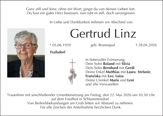 Anzeige von Gertrud Linz von MGO