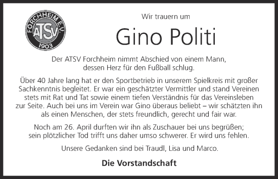 Anzeige von Gino Politi von MGO