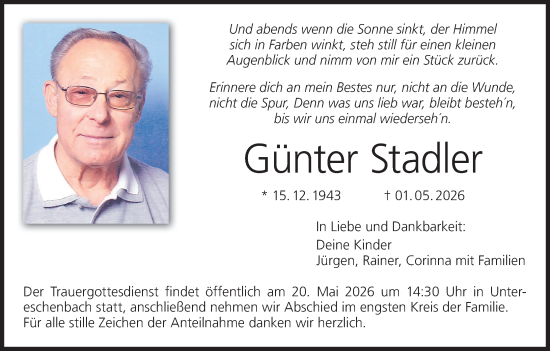 Anzeige von Günter Stadler von MGO