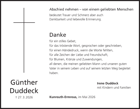 Anzeige von Günther Duddeck von MGO