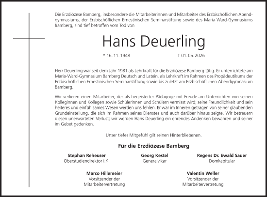 Anzeige von Hans Deuerling von MGO