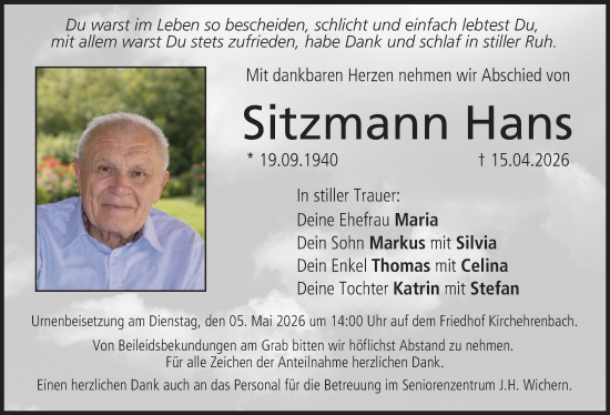 Anzeige von Hans Sitzmann von MGO