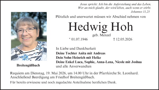 Anzeige von Hedwig Hoh von MGO
