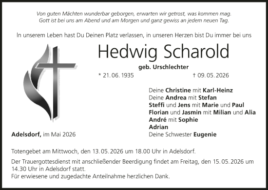 Anzeige von Hedwig Scharold von MGO
