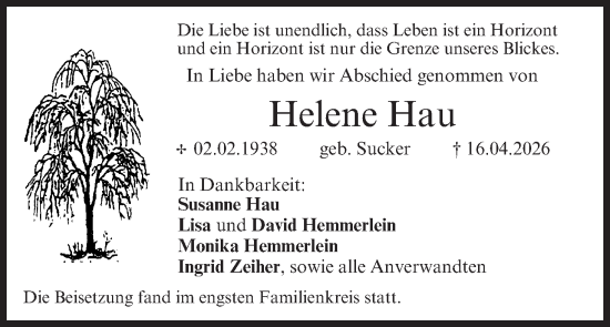 Anzeige von Helene Hau von MGO