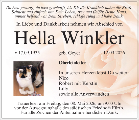 Anzeige von Hella Winkler von MGO
