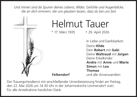 Anzeige von Helmut Tauer von MGO