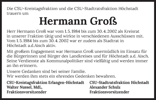 Anzeige von Hermann Groß von MGO