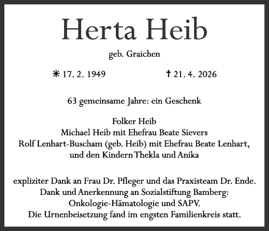 Anzeige von Herta Heib von MGO