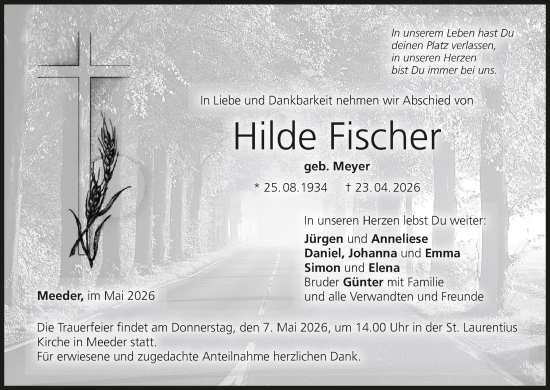 Anzeige von Hilde Fischer von MGO