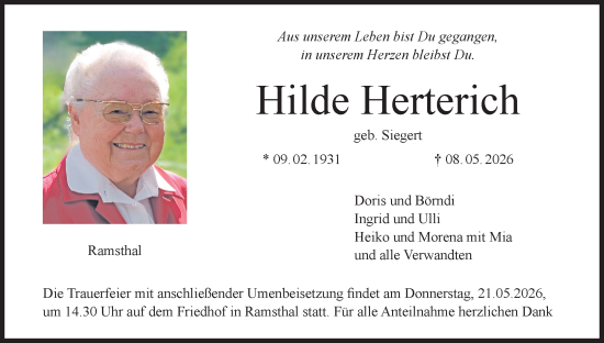 Anzeige von Hilde Herterich von MGO